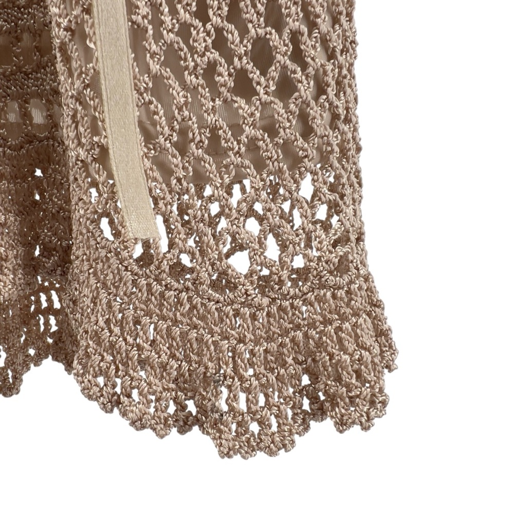 Say What? Y2K Crochet Double Layer Tank Sz L Ribbon Tie Tan Adjustable Strap - Picture 8 of 16